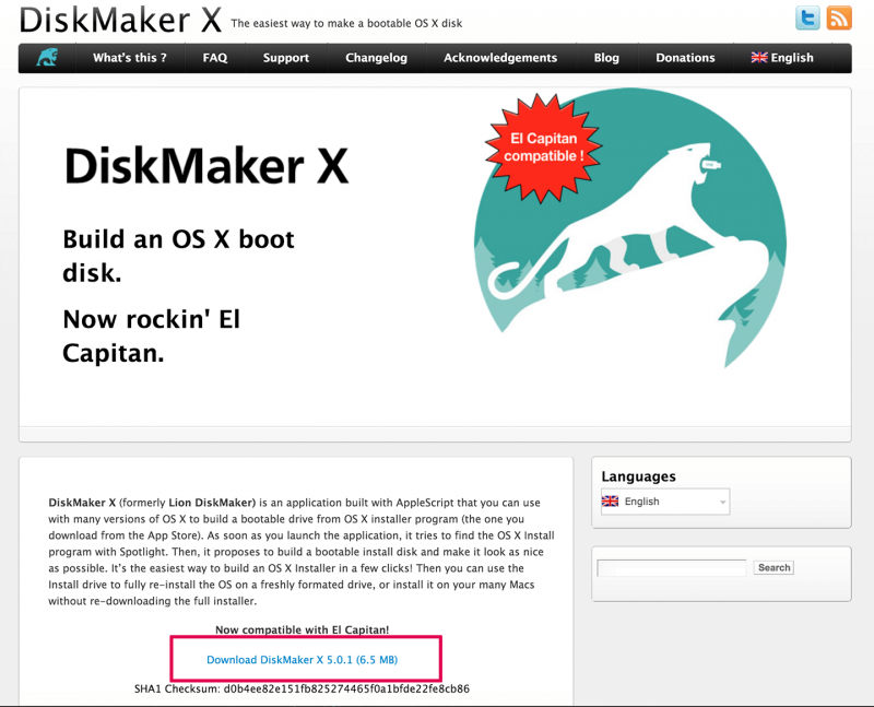 OS X El Capitan インストールディスク USB 作成 DiskMaker X
