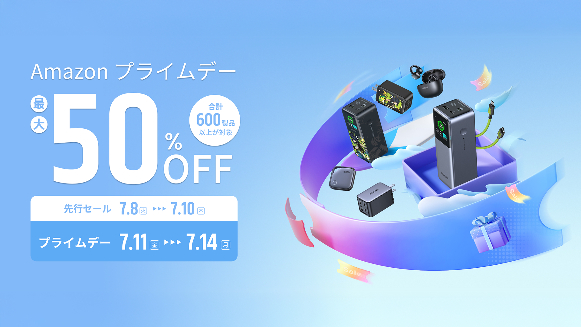 【最大50％オフ】UGREENのモバイルバッテリー・充電器・イヤホンなどがプライムデーで大特価！
